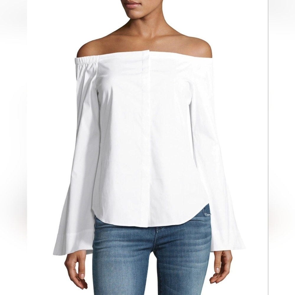 Theory Auriana B Off Shoulder Stretch Top Chic Classic Quiet Luxury Size Large